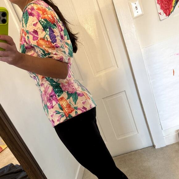 Vintage 80s A.J. Bari 100% Silk Sequined Blazer Shirt Women's Size 10 - Picture 8 of 8